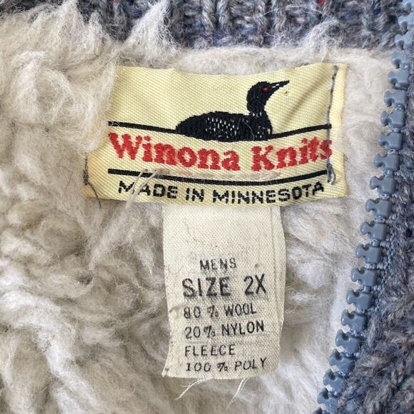 Vtg Winona Knits Full Zip Cardigan Grey Wool Sherpa Lined Grampa-core Sweater 2X - Picture 8 of 12